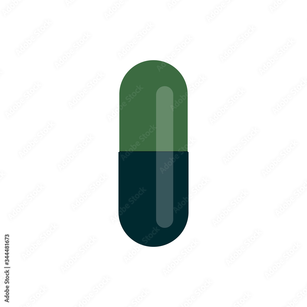Green tablet. Capsule. Pill on isolated white background. Flat design flat design website, logo. Health concept of pain medication pain treatment and pain supplement. Vector stock illustration. Green tablet. Capsule. Pill on isolated white background. Flat design flat design website, logo. Health concept of pain medication pain treatment and pain supplement. Vector stock illustration.