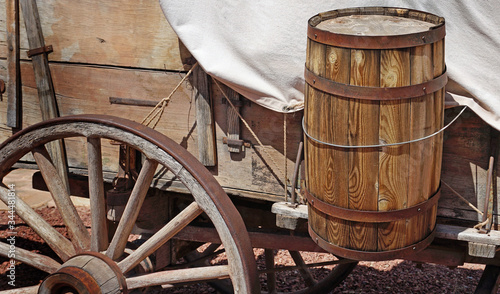 Water barrel on a covered wagon on the Oregon Trail  photo