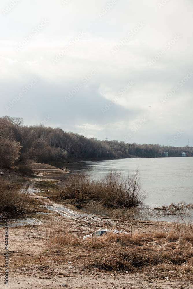 Riverside, landscape, nature, retro scenery Riverside, landscape, nature, retro scenery