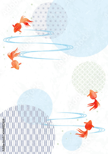 Japanese stlye frame with goldfish and circle