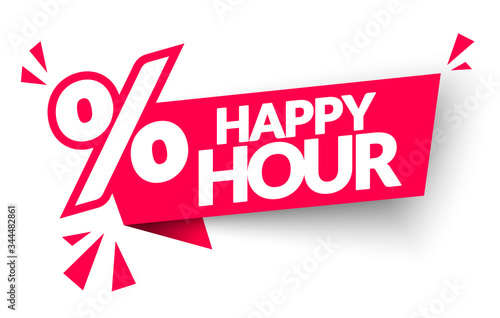 Vector Illustration Happy Hour Label. Modern Web Banner With Percent Sign