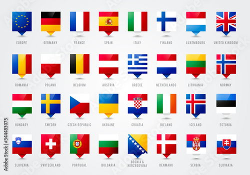Vector Illustration European Countries Tooltip. Pointer With Flag Of Europe 
