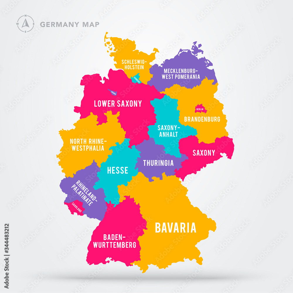 Vector Illustration Map Of Germany With Names 