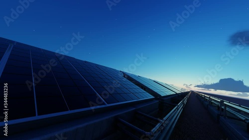 Time Lapse Video of Solar Panels During Dawn 3D Rendering