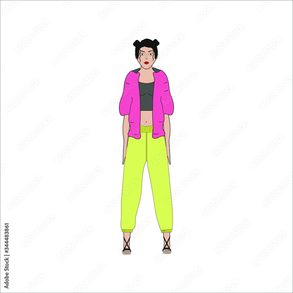 woman dressed in fashionable tracksuit. illustration for web and mobile design.
