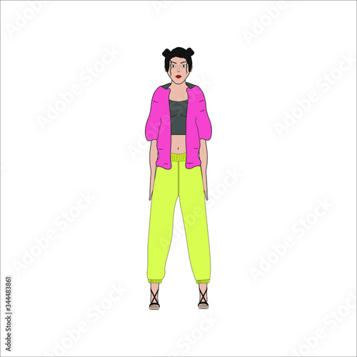 woman dressed in fashionable tracksuit. illustration for web and mobile design. © robcartorres