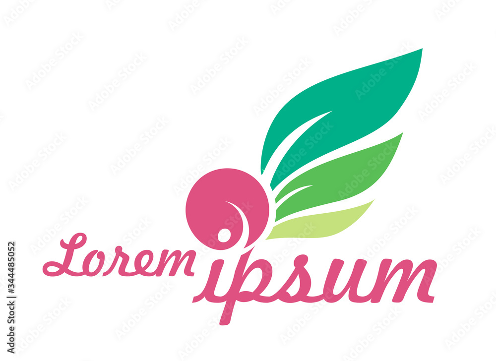 Vector pinkgreen logo in the form of fruit and leaves with the