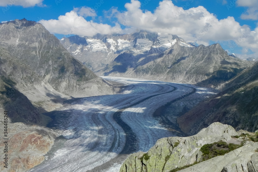 Panoramic View of the Aletsch Glacier in the Swiss Alps
