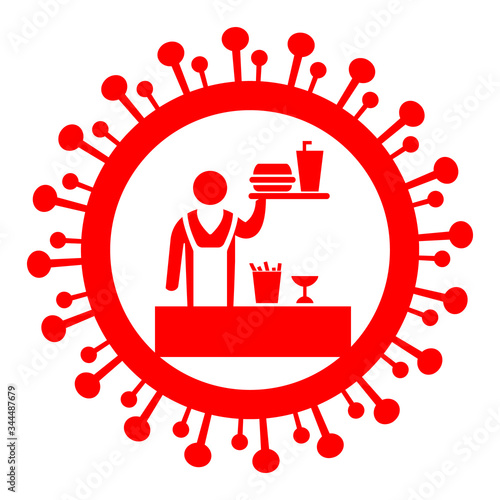 Simple vector icon. Ban on visiting public catering. locked cafes, food courts, restaurants. the need to cook yourself during a pandemic. small business losses. danger of infection.