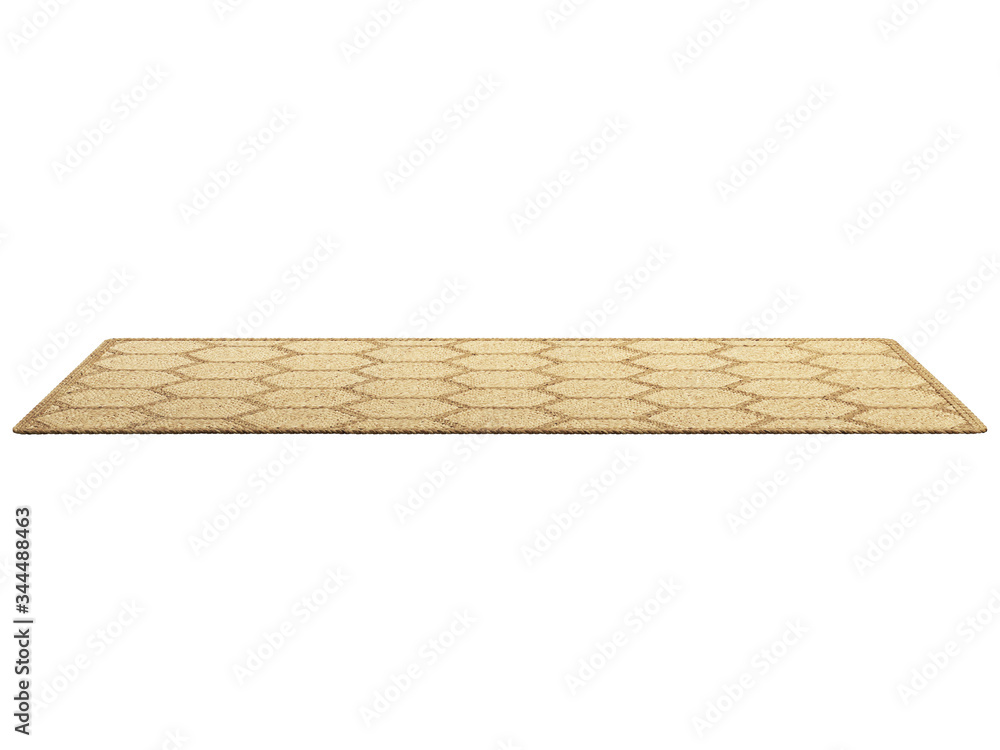 Modern rectangular jute rug with a honeycomb pattern. 3d render Modern rectangular jute rug with a honeycomb pattern. 3d render