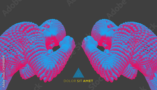 Two boxer before a fight. Sport competition template. Vector illustration composed of particles.