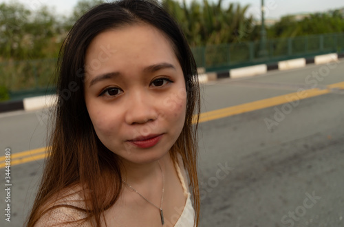 A Vietnamese woman with black hair in Vietnam 