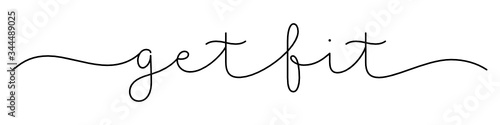 GET FIT black vector monoline calligraphy banner with swashes