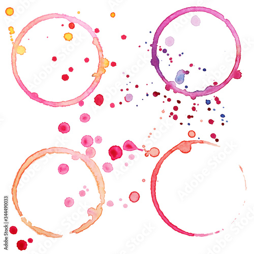 Set of grunge vector cup stains marks. Ink, wine, water, paint or other liquid cup stains. Watercolor splashes collection