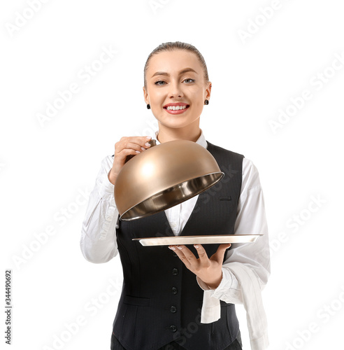 Beautiful female waiter wit...