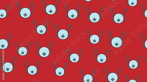 Endless seamless pattern with medical disposable masks and respiratory masks for protection against the deadly coronavirus pandemic pandemic, Covid-19 germs virus on a red background