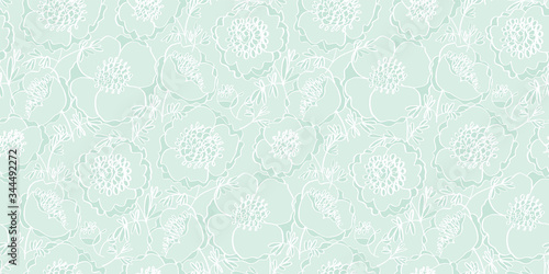 Tender mint green peony flowers pattern