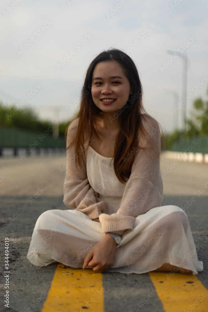 A Vietnamese woman with black hair in Vietnam
