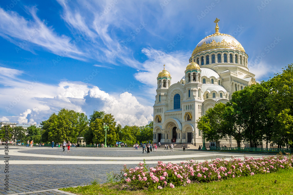 St. Nicholas sea Cathedral in Kronstadt in Saint Petersburg in the summer