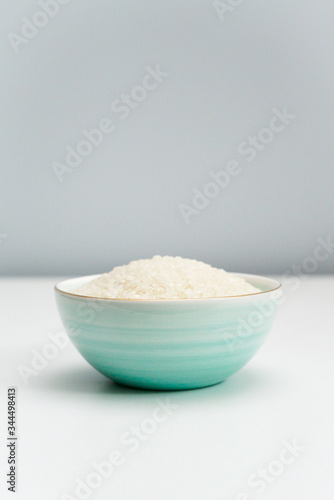 Rice in blue-green porcelain bowl
