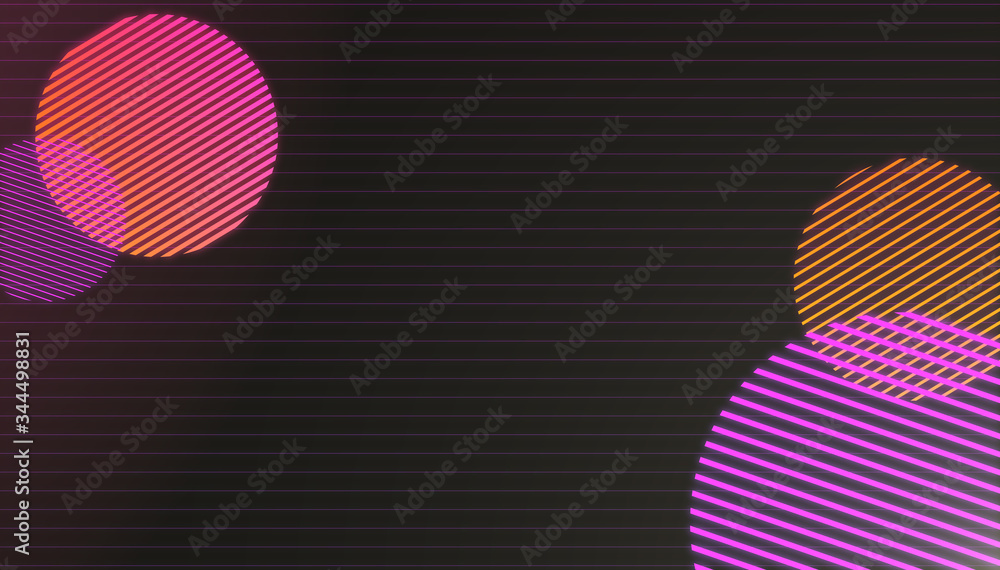 Abstract Retro Sci-Fi Neon bright lens flare colored on black background. Laser show colorful design for banners advertising technologies. Retro style of the 80s