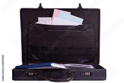 black leather briefcase on a white background, ready for use in your project