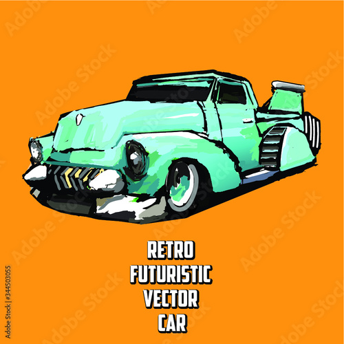 American 50s customized retro car. Vector EPS10 isolated, separated layers, quick repaint