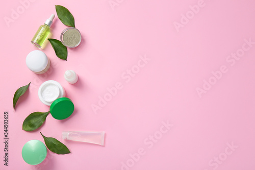 Natural cosmetics on color background