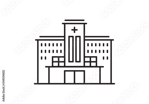 Hospital building outline icon. Medical clinic silhouette. Healthcare center. Vector illustration.