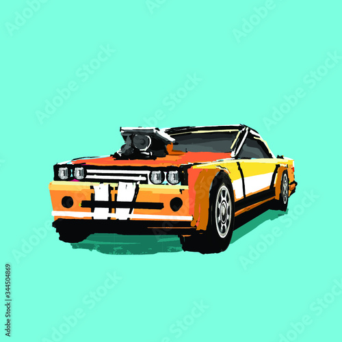 American 70s customized muscle car. Vector EPS10 isolated, separated layers, quick repaint