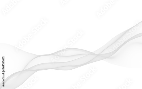 White abstract background. Fluttering white scarf. Waving on wind white fabric. 3D illustration