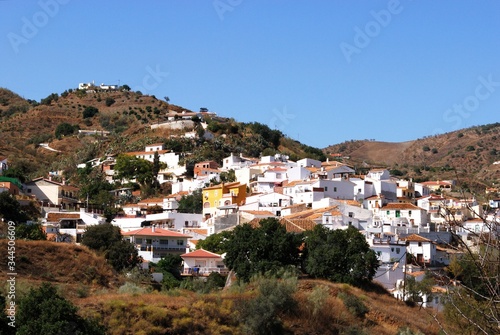 View of the whitewashed village and surroiunding countryside, Cazij, Andalusia, Spain.