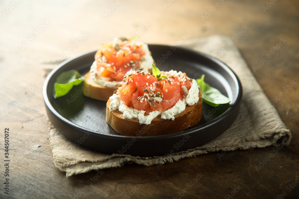 Smoked salmon with cream cheese on toast Smoked salmon with cream cheese on toast