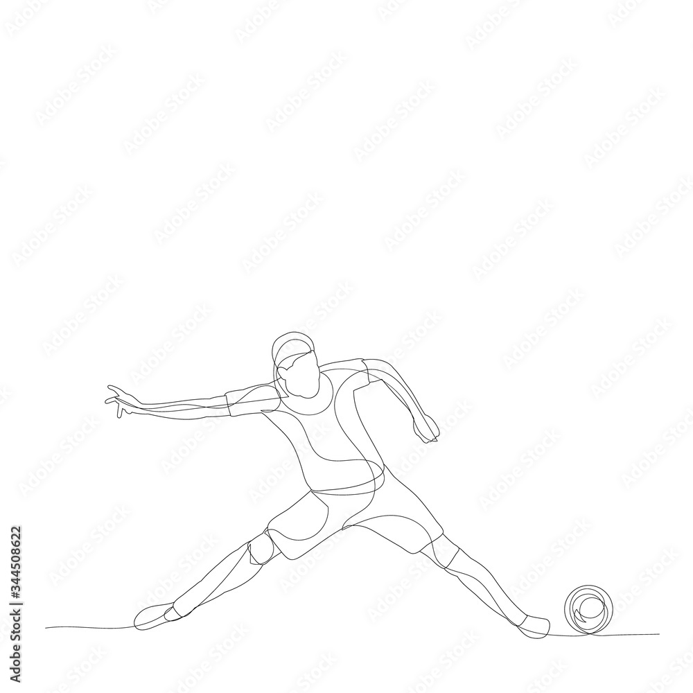  isolated, line drawing man athlete, soccer player