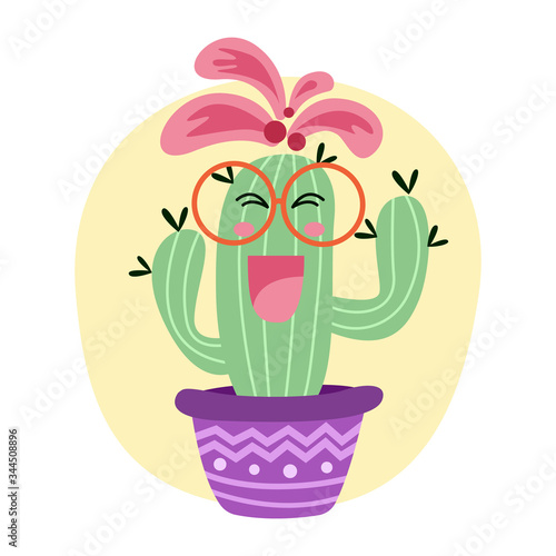 happy cactus smiling character. home plant decoration concept. vector illustration