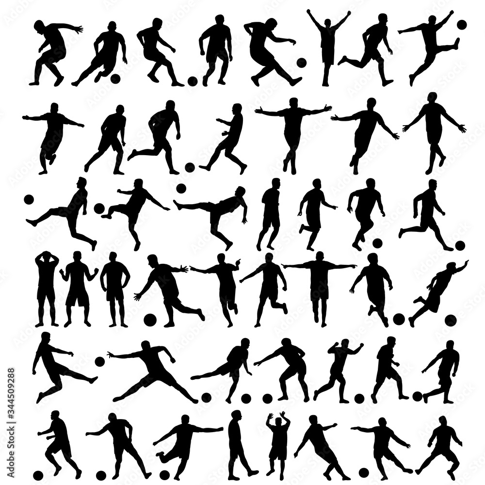 vector, white background, soccer players silhouettes set