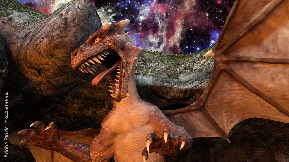 Angry dragon rising from a cave Angry dragon rising from a cave