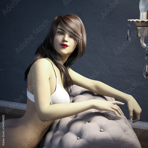 Illustration of a pretty woman on a settee