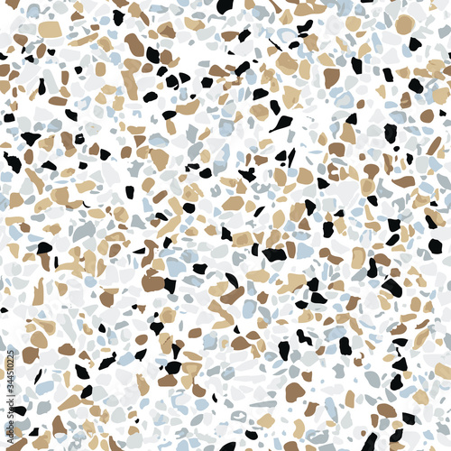 Terrazzo floor marble seamless hand crafted pattern. Traditional venetian material.Granite and quartz rocks and sprinkles mixed on polished surface.Abstract vector background for architecture designs