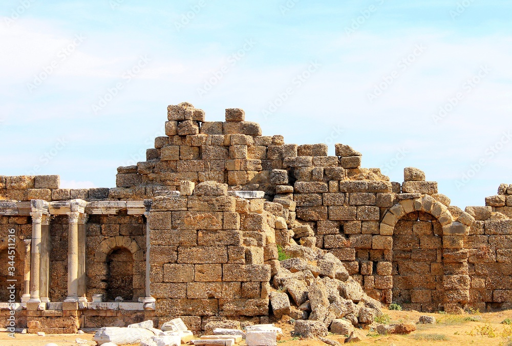 Fototapeta premium Antique ruins and sights of the Turkish resort town of Side