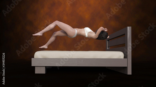 Illustration of a woman falling onto a bed