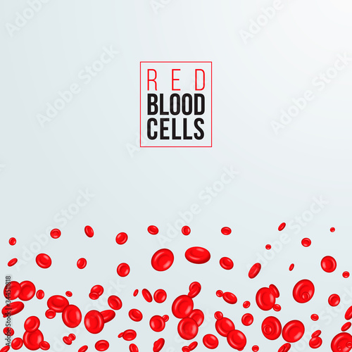 Flowing red blood cells, erythrocyte on white background, health care concept, vector illustration