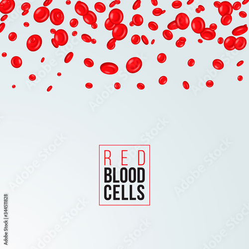 Flowing red blood cells, erythrocyte on white background, health care concept, vector illustration