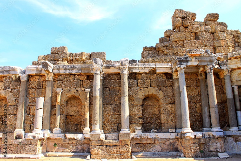 Antique ruins and sights of the Turkish resort town of Side