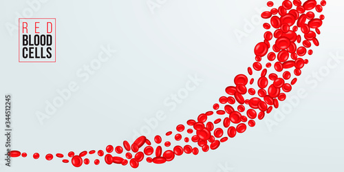 Flowing red blood cells, erythrocyte on white background, health care concept, vector illustration