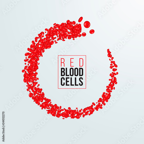 Flowing red blood cells, erythrocyte on white background, health care concept, vector illustration