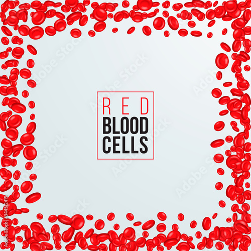 Red blood cells frame, erythrocyte on white background, health care concept, vector illustration