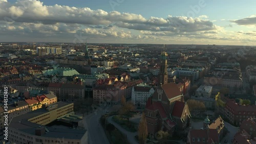 Aerial view of Östermalm in Stockholm City during sunset. photo