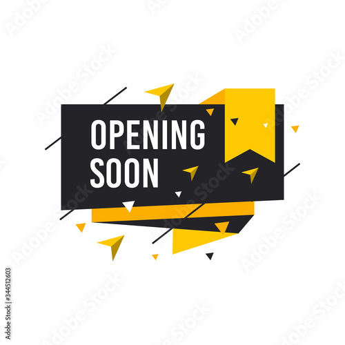Opening soon labels banners template. Vector sign illustration isolated on white background. Layout for sale, advertising, banner, poster, online shopping, product, promotion announce tag, sticker.