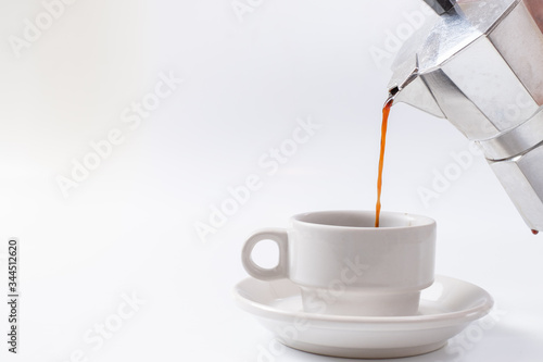 coffee maker white breakfast cup on background